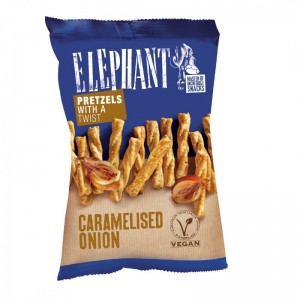 Elephant Pretzels With A Twist Caramelised Onion 70gr Elephant Pretzels With A Twist Caramelised Onion 70gr