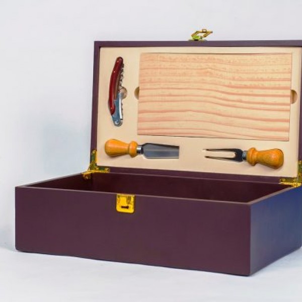 Ξύλινη Κασετίνα με αξεσουάρ τυριού 2 φιαλών